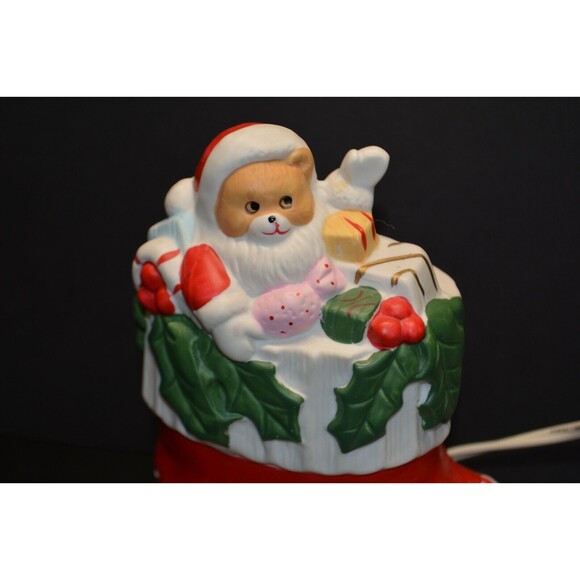Vintage Christmas Around the World Stocking Teddy Bear Night Light Lamp Ceramic - Picture 4 of 12